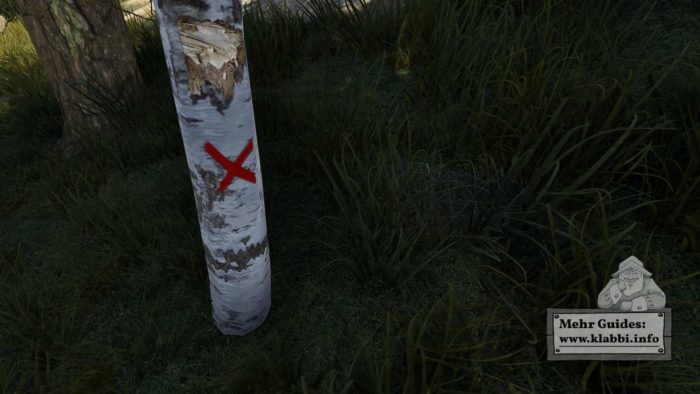 Rust Starter Guide: Das Kreuz markiert den effizientesten Punkt für deinen nächsten Schlag. Wenn du den Baum komplett fällst, bekommst du einen Holz-Bonus.