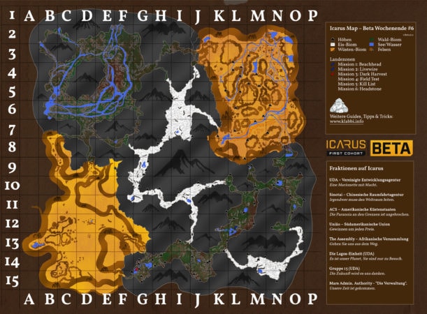 Icarus Map mit allen Biomen, allen Höhlen und Infos über alle Fraktionen